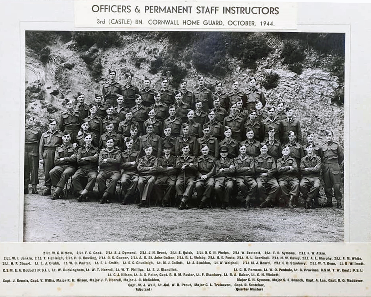 3rd Castle Battalion of the Cornwall Home Guard in October, 1944. Photo courtesy of Maggie Bruce.