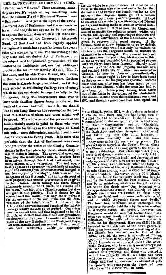 Article from the Cornish & Devon Post 02 April 1881