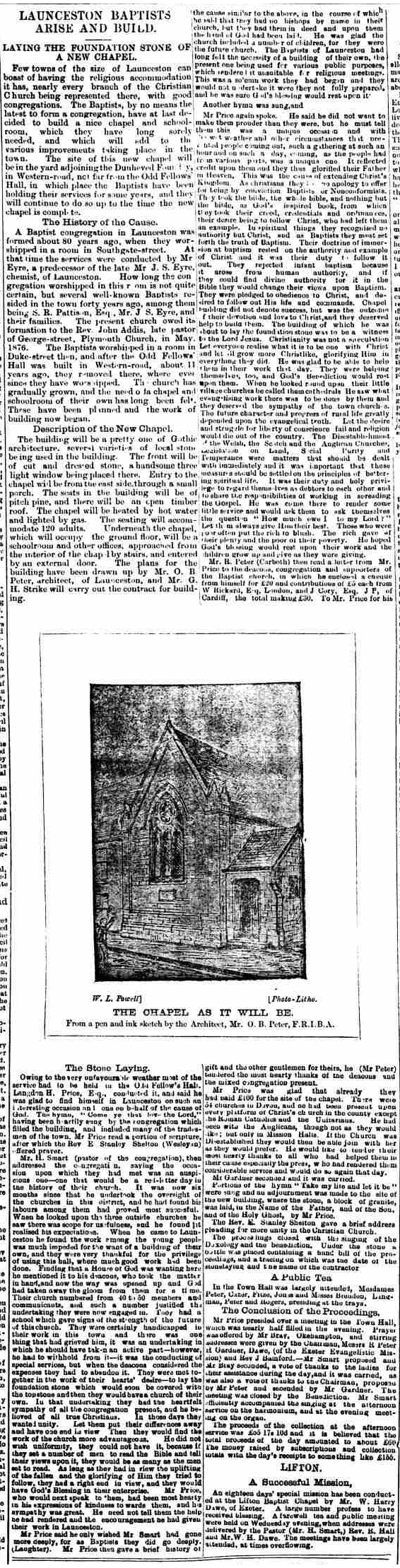 Baptist Church, Western Road article18 March 1892
