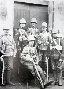 Launceston Lads off to the Boer War in 1900 Corporals John Congdon and Edwin Medland and Privates William Cann, William Jewry, Ernest Jones and Sidney Prout. 