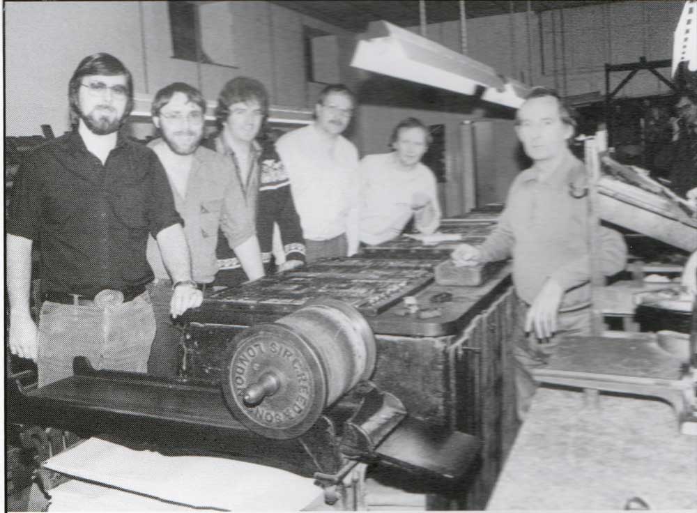 Workers in 1985 at the Cornish and Devon Printing works