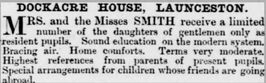 1879 advert for the school at Dockacre House.