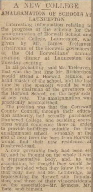horwell-grammar-school-and-dunheved-college-amalgamation-article-from-the-western-morning-news-05-february-1931