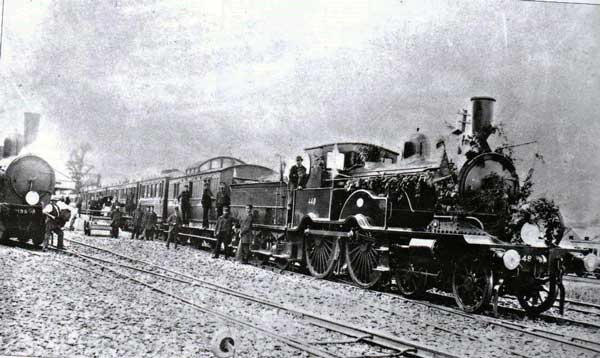Adams 445 class 4-4-0 No. 448 at the opening of Launceston Railway Station.