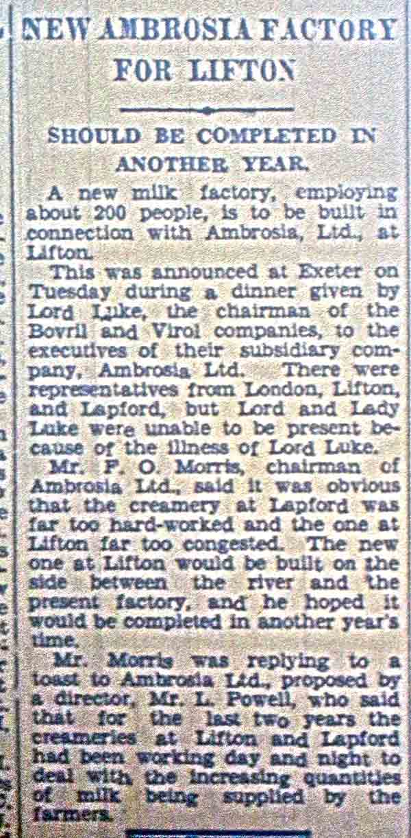 Ambrosia's new factory announcement in 1957