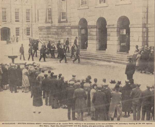 Mr. Justice Roche in procession to Bodmin assizes and to the trial of Annie Hearn on the 15th of June 1931. Photo by the Western Morning News.