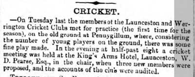 1862 newspaper article on Launceston and Werrington Cricket Club.