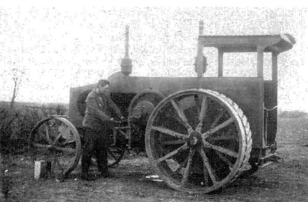 Mary tending her tractor.