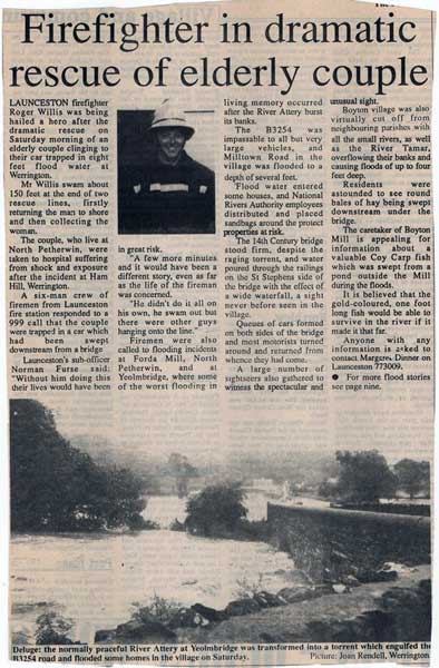 Article from 1995 and the rescue of an elderly couple at Ham Mill by Roger Willis.