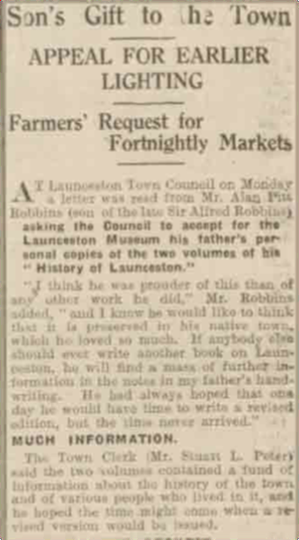 sir-alfred-robbins-gifts-to-the-towns-museum-of-two-copies-of-his-history-of-launceston