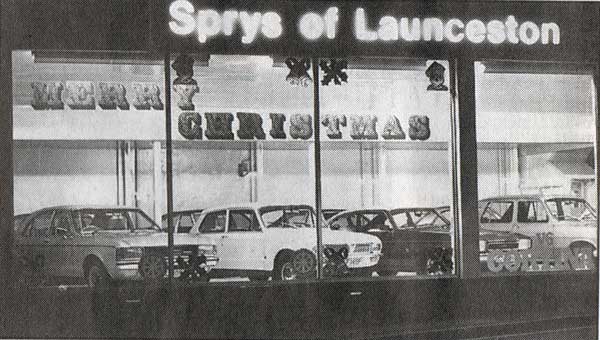 Spry's showroom at Christmas 1976.
