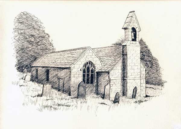 Trewen Church line drawing by Roger Pyke.