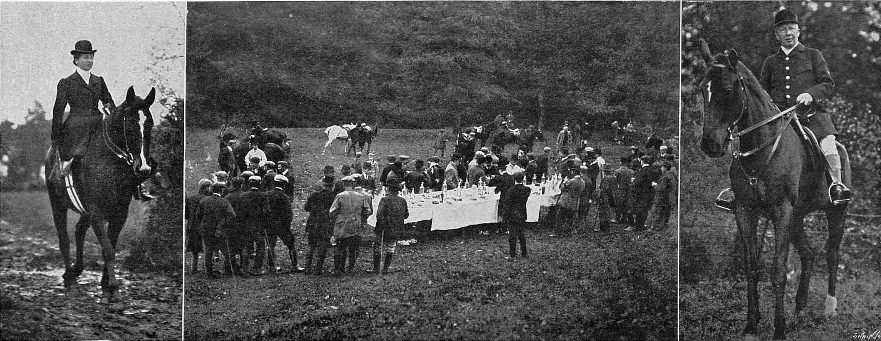 1909 opening of the Tetcott Hunt meet at Hornacott with Jane Shuker on the left and Charles on the right.