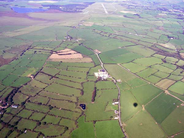 Aerial of Davidstow Morr with the old airdrome in 2005.
