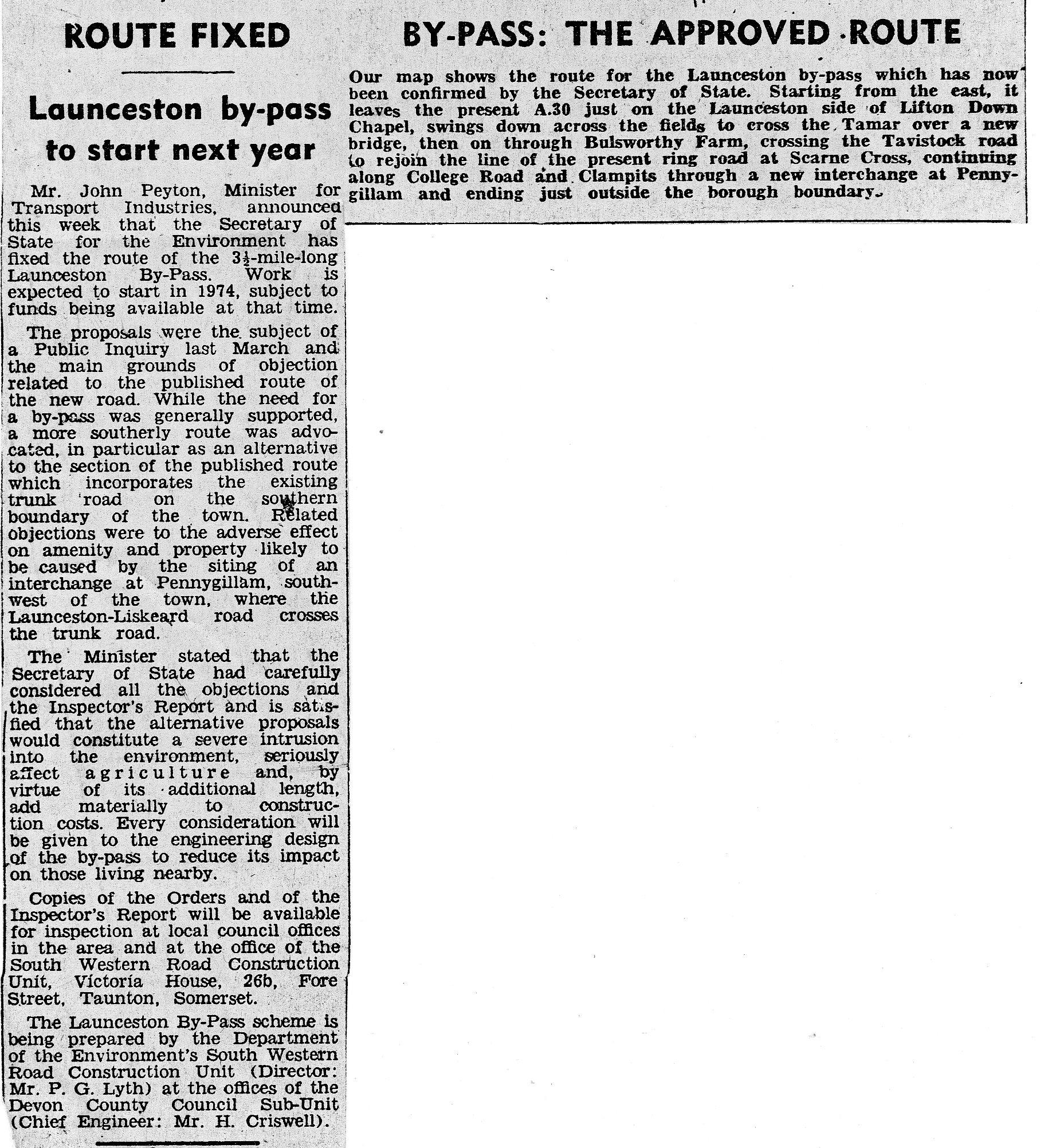 Launceston By-Pass article from 1973.