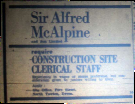 Sir Alfred McAlpine clerical staff recruitment advert.