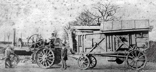 W. Weekes Steam Engine and Threshing Machine at the entrance of Pennygillam Farm c.1890.