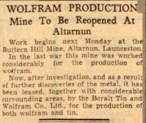 Buttern Hill Mine re-opening from the Western Morning News 30 April 1940