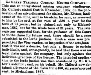 Great Tregune Consols Mine winding up order 20 May 1869