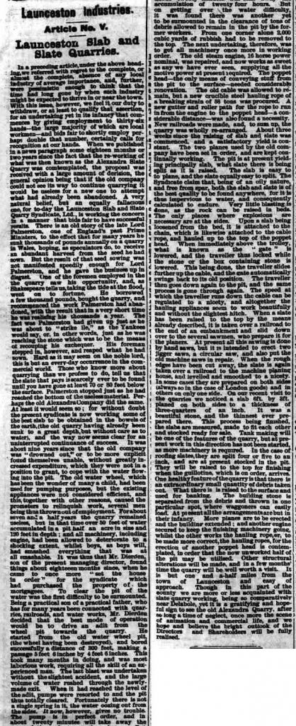 Launceston Slab and Slate Co. 1896 article