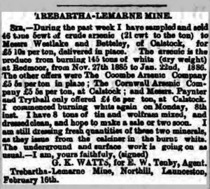 Trebartha Lemarne arsenic correspondence February 1886