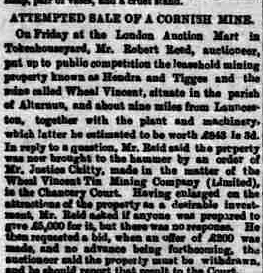 Wheal Vincent sale 03 November 1883