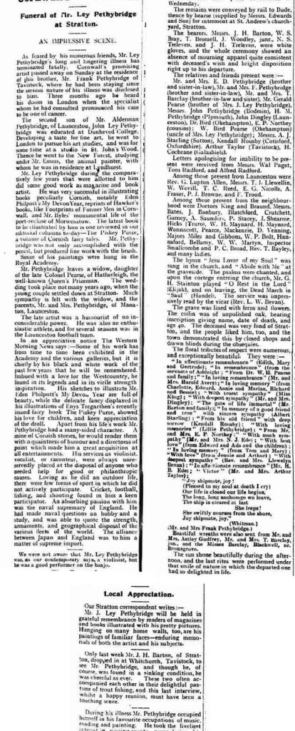 John Ley Pethybridge Obituary September 9th, 1905.