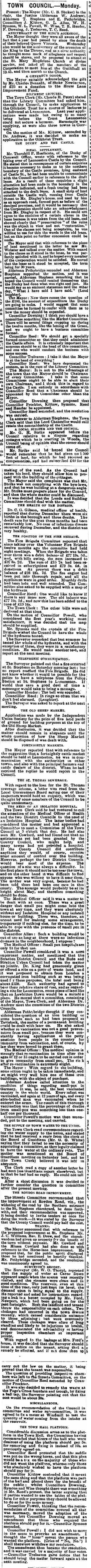 Launceston Town Council Meeting 25 January 1902