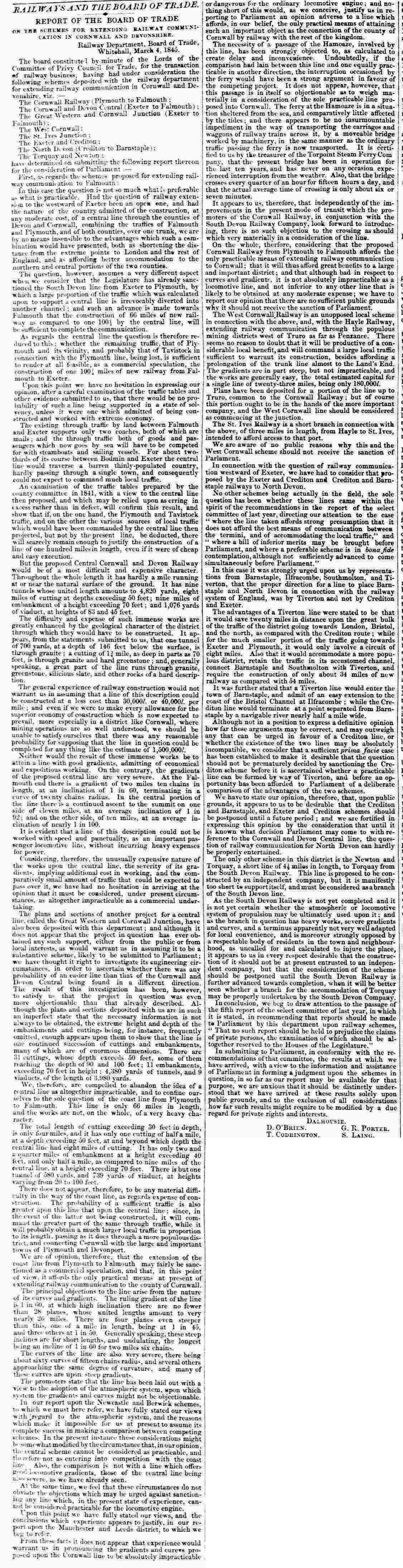Board of Trade report 07 March 1845