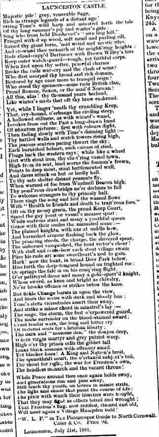 1881 Poem for Launceston Castle
