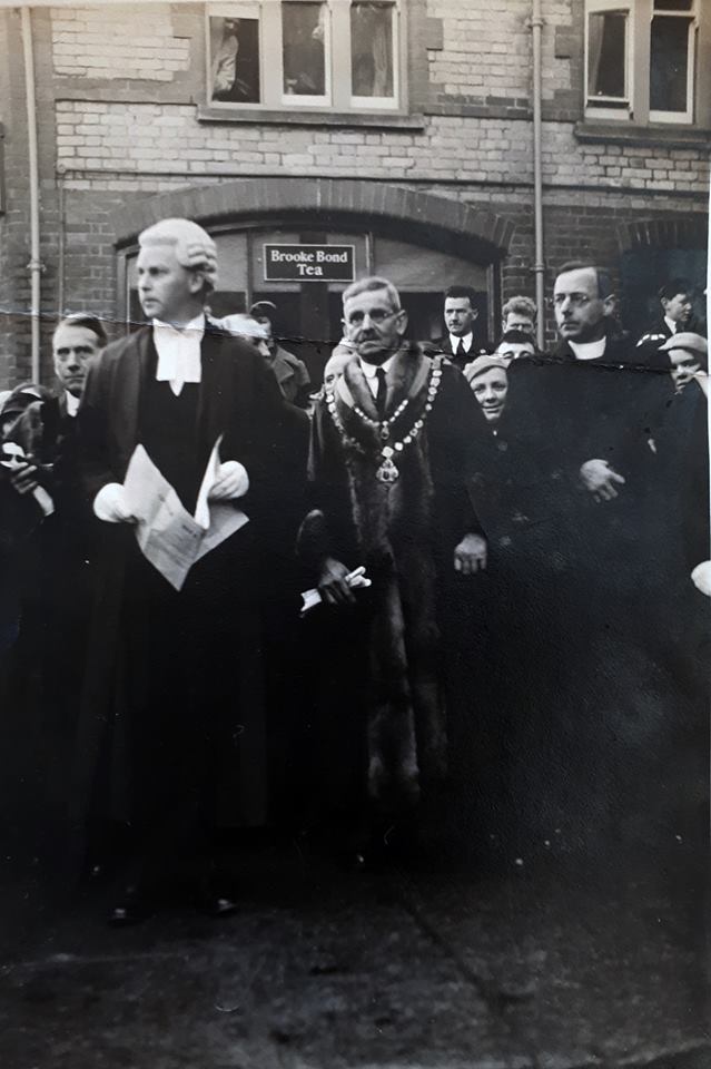 Mayor Samuel Robins in 1936 at the declaration of the ascension of George VI. With Town Clerk Stuart Peter and Mayors Chaplain Revd Clifford