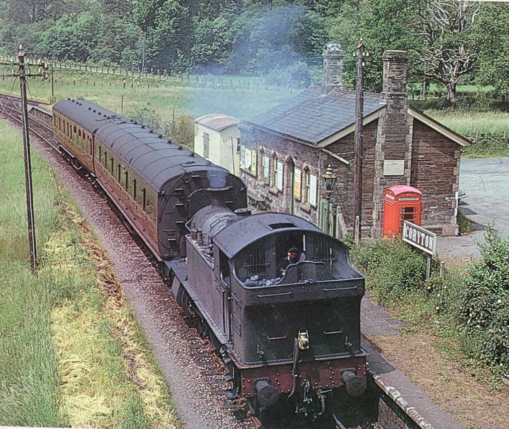 4555 at Coryton Station with the two coach 12.40pm Launceston to Plymouth service 23rd June 1962