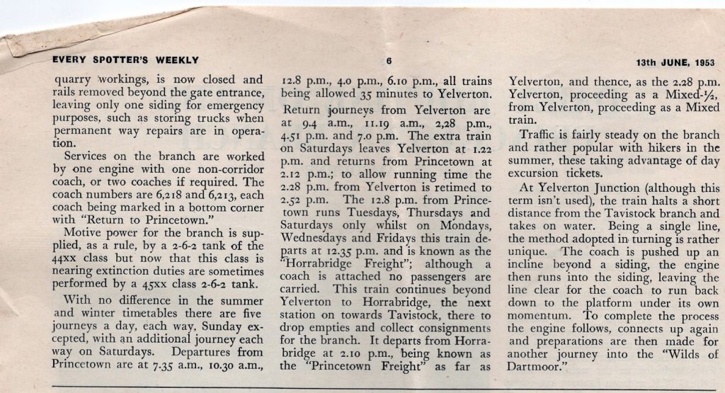 1956 article on the Princetown Line