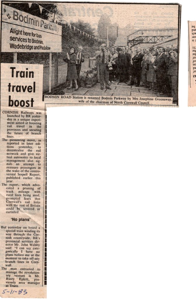 1983 renaming of Bodmin Parkway