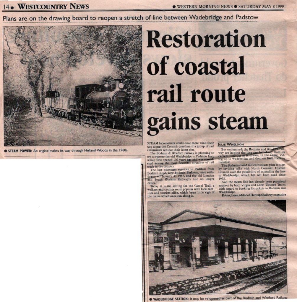 1999 article on th re-opening of the Bodmin to Wadebridge route.