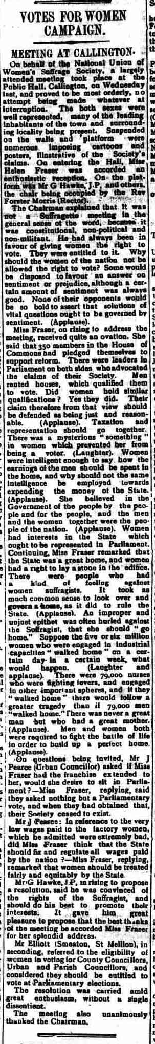 Callington suffragette meeting on April 30th, 1910