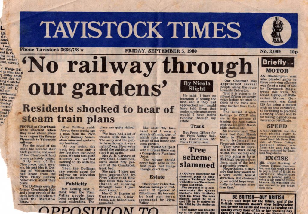 Article on re-opening the rail line at Yelverton Sept 1980