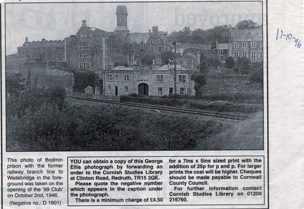 Bodmin Gaol with the rail track running below in 1946