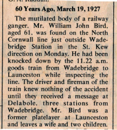 Death of William Bird in 1927