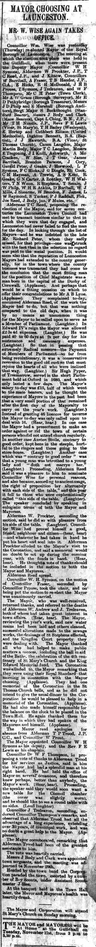 Launceston Mayor choosing report 11 November 1911
