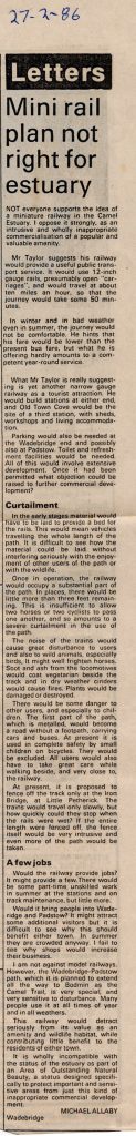 Padstow minature railway article from 1986
