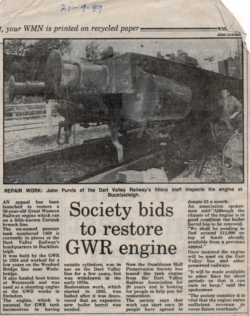 Pannier Tank re-build article in 1989
