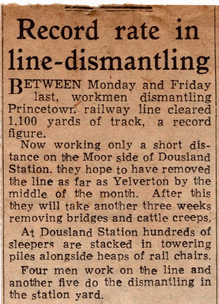 Princetown line dismantling report from 1956