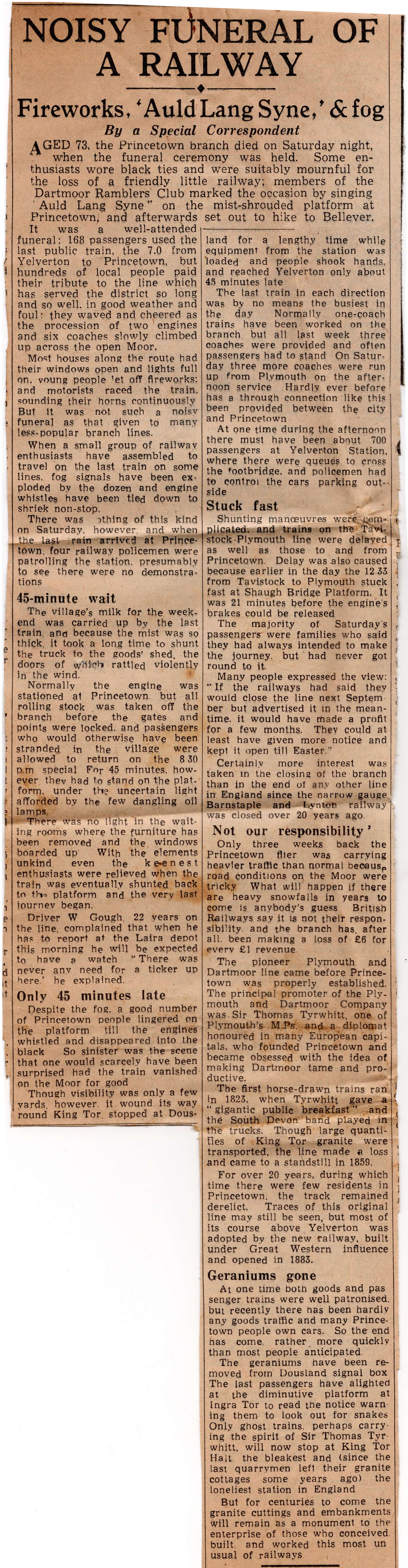 The final train to Princetown 1956 article.