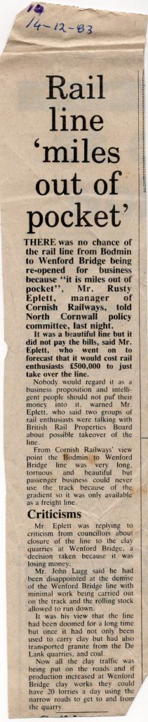 Wenford Line article from 1983