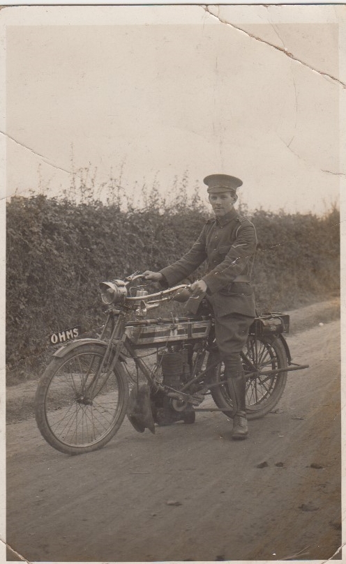 Thomas Fulford on his army motor cycle. 