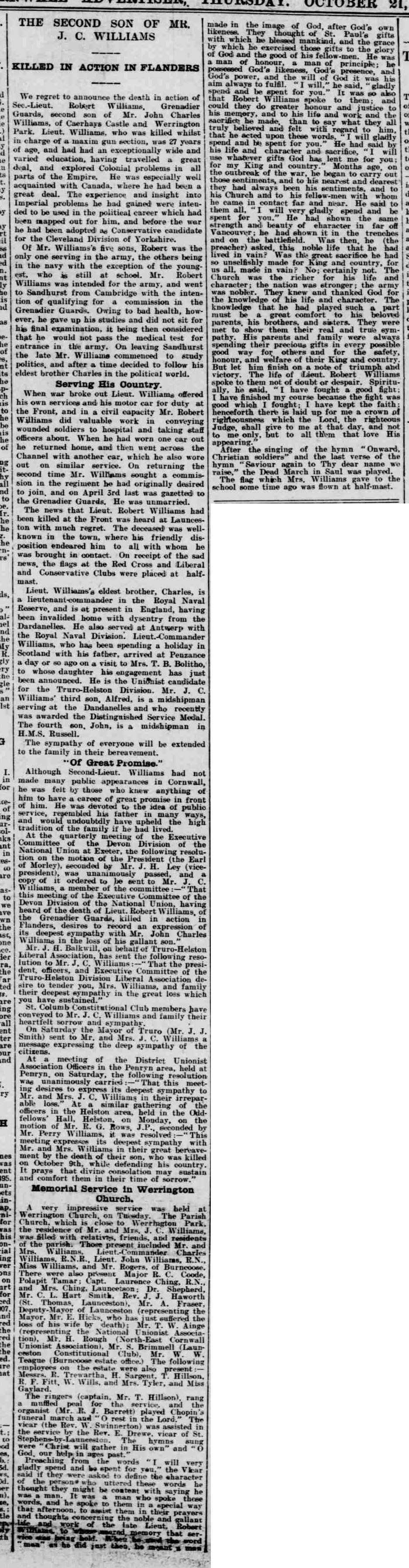 West Briton and Cornwall Advertiser - Thursday 21 October 1915 