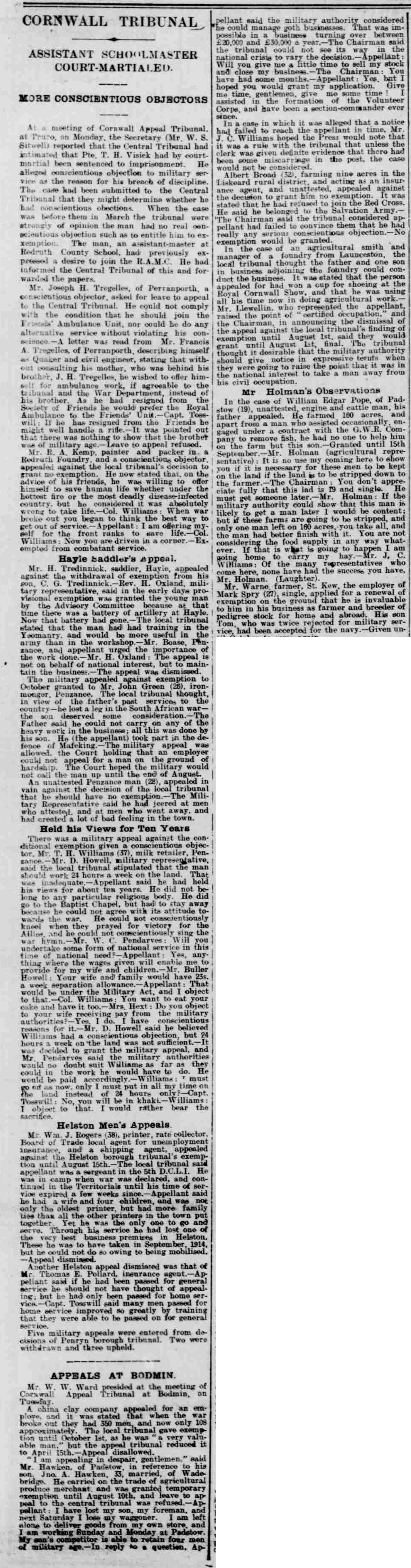 West Briton and Cornwall Advertiser - Thursday 27 July 1916 