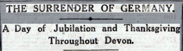 The Surrender of Germany Headline Western Times - Friday 15 November 1918 