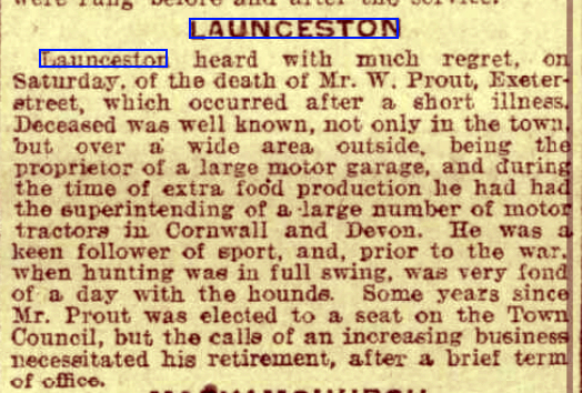 The obituary for W. Prout Western Times - Friday 15 November 1918